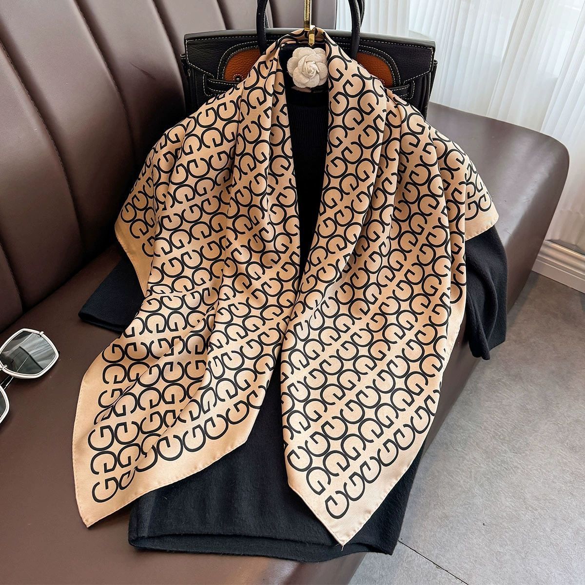 Summer Korean version of simple striped scarf twill square scarf 90cm fashionable versatile sunscreen shawl headscarf women