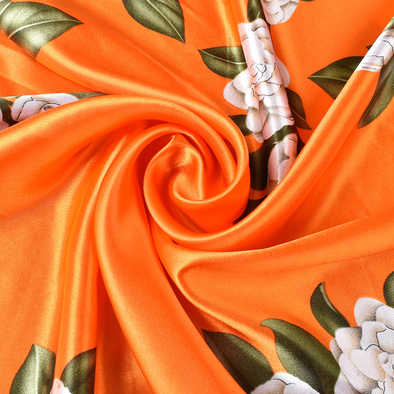 New 90cm-satin peony, flower-printed square scarf with sunscreen, head silk scarf decoration, scarf