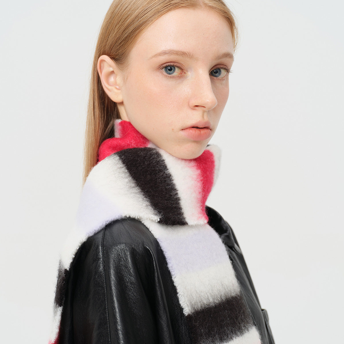 Designer 70% wool striped fringed scarf women's autumn and winter color matching fine and narrow decorative wool wool scarf