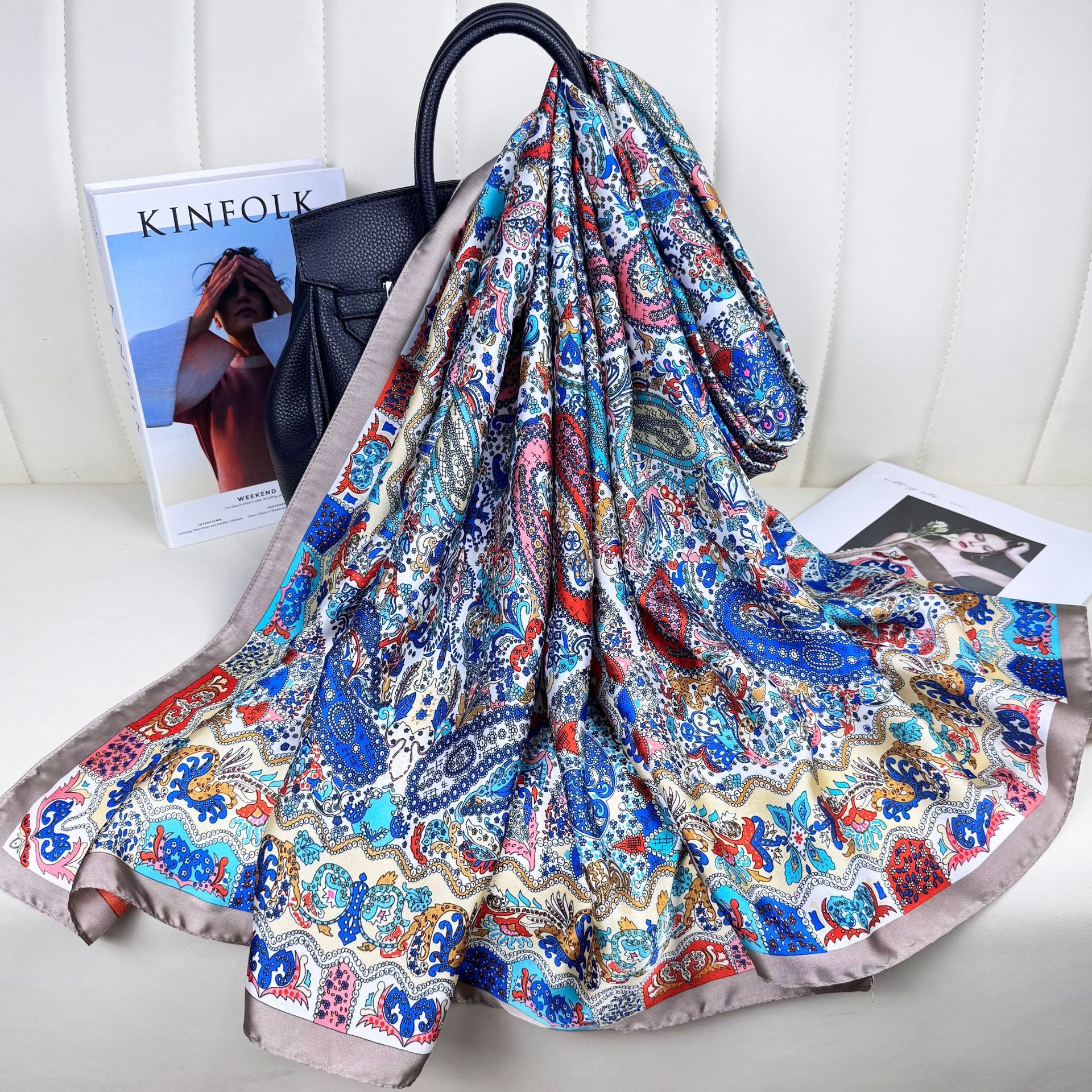 Fashion versatile Innesian women's head scarf, imitation silk thin travel and vacation shawl