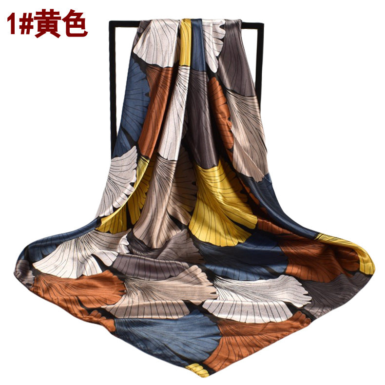 European and American fashion new simple 90cm-color diced leaf large square scarf silk scarf scarf