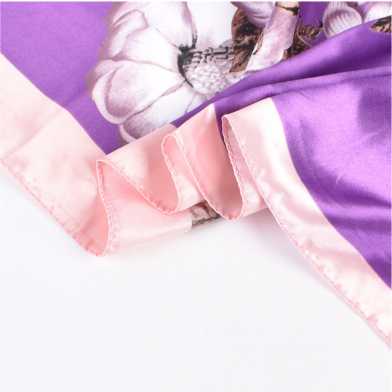 New Fashion Retro Floral Pattern Printing 90 * 90 Satin Large Square Scarf Silk Scarf