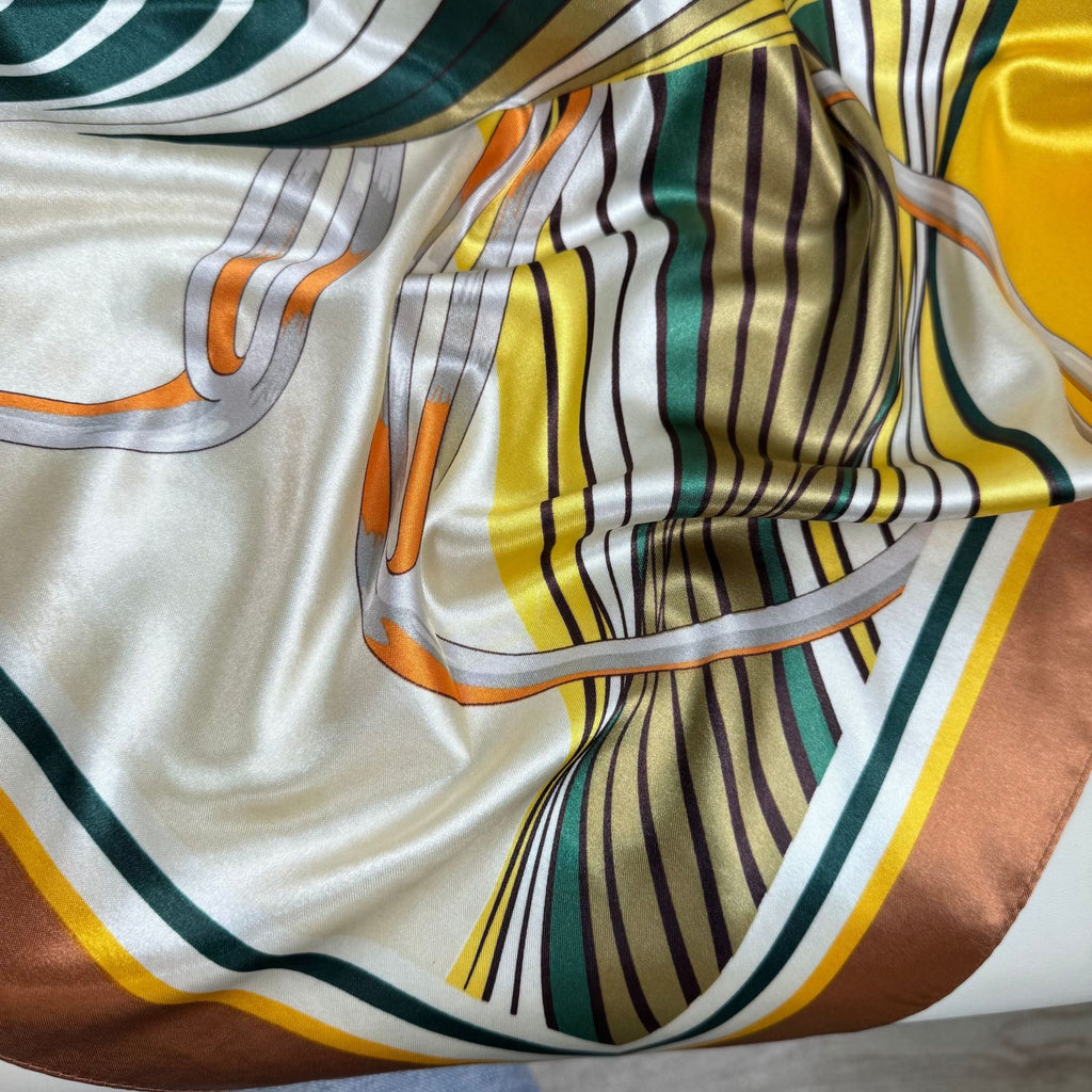 European and American fashion geometric line printed silk scarf, imitation silk satin 90 square scarf, Indonesian ethnic women's bag head scarf