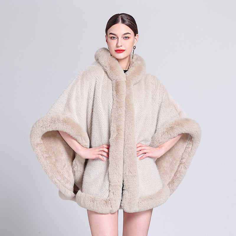 Europe, America, autumn and winter new fashion shawl outer cape piled thickened imitation fur fur collar cape shawl coat women