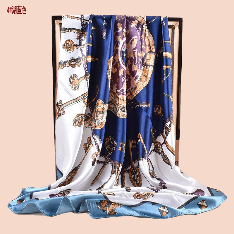 Spring new large shawl simulation silk metal key printing silk scarf bag head scarf 90-color diced large square scarf batch