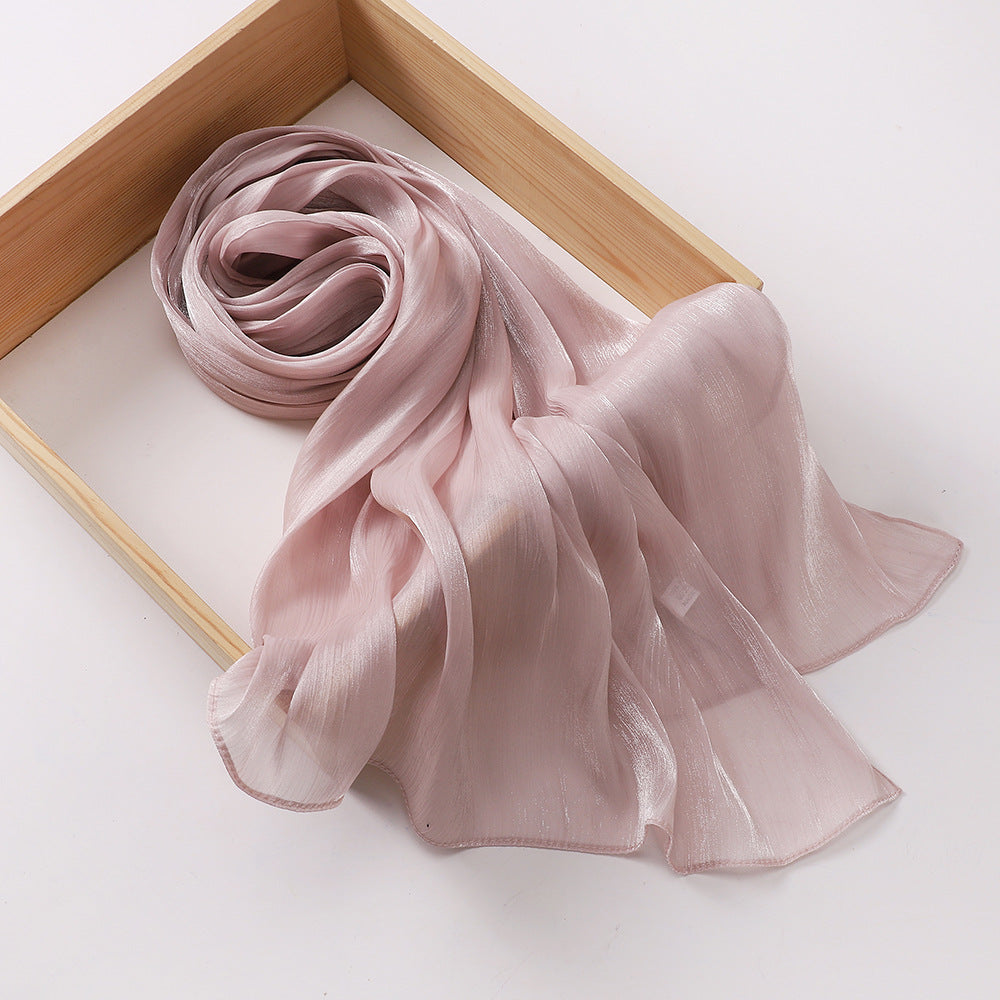 Breathable and Cool Island Satin Smooth Crepe Long Towel Malaysia Bright Silk Scarf Head Scarf