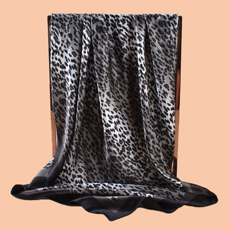 New 90 satin classic gradual change color leopard print printed square scarf with sunscreen bag head silk scarf decorative scarf