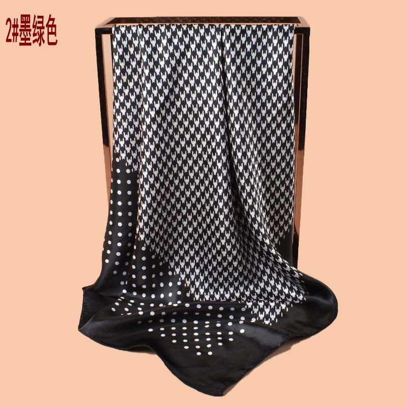 2025 new 90-satin polka dot thousand bird grid printed square scarf with sunscreen, bag head silk scarf decoration, scarf