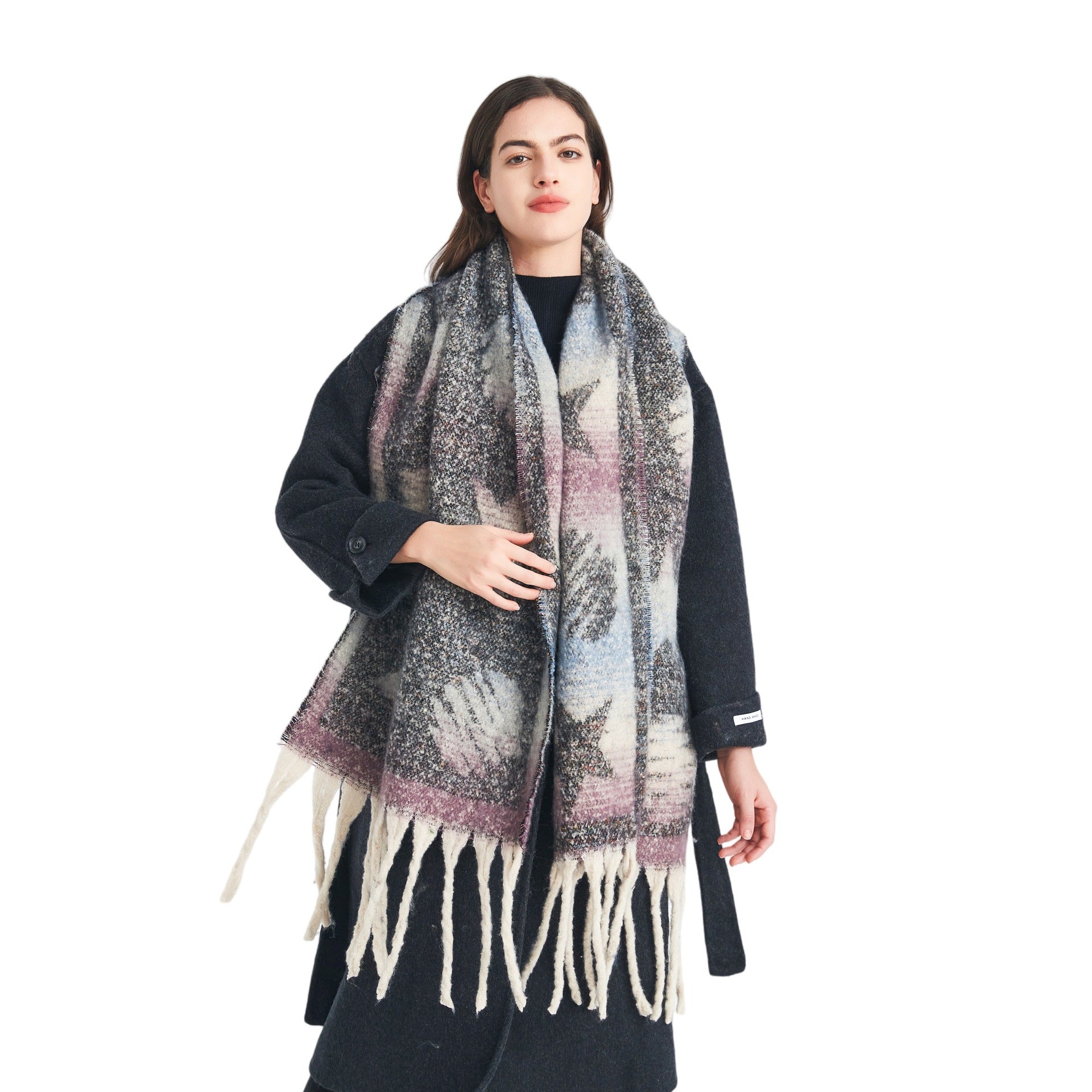 2025 new European and American autumn and winter circle yarn imitation mohair jacquard star fringed scarf