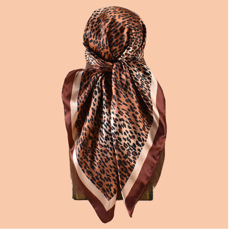 New 90 satin classic gradual change color leopard print printed square scarf with sunscreen bag head silk scarf decorative scarf