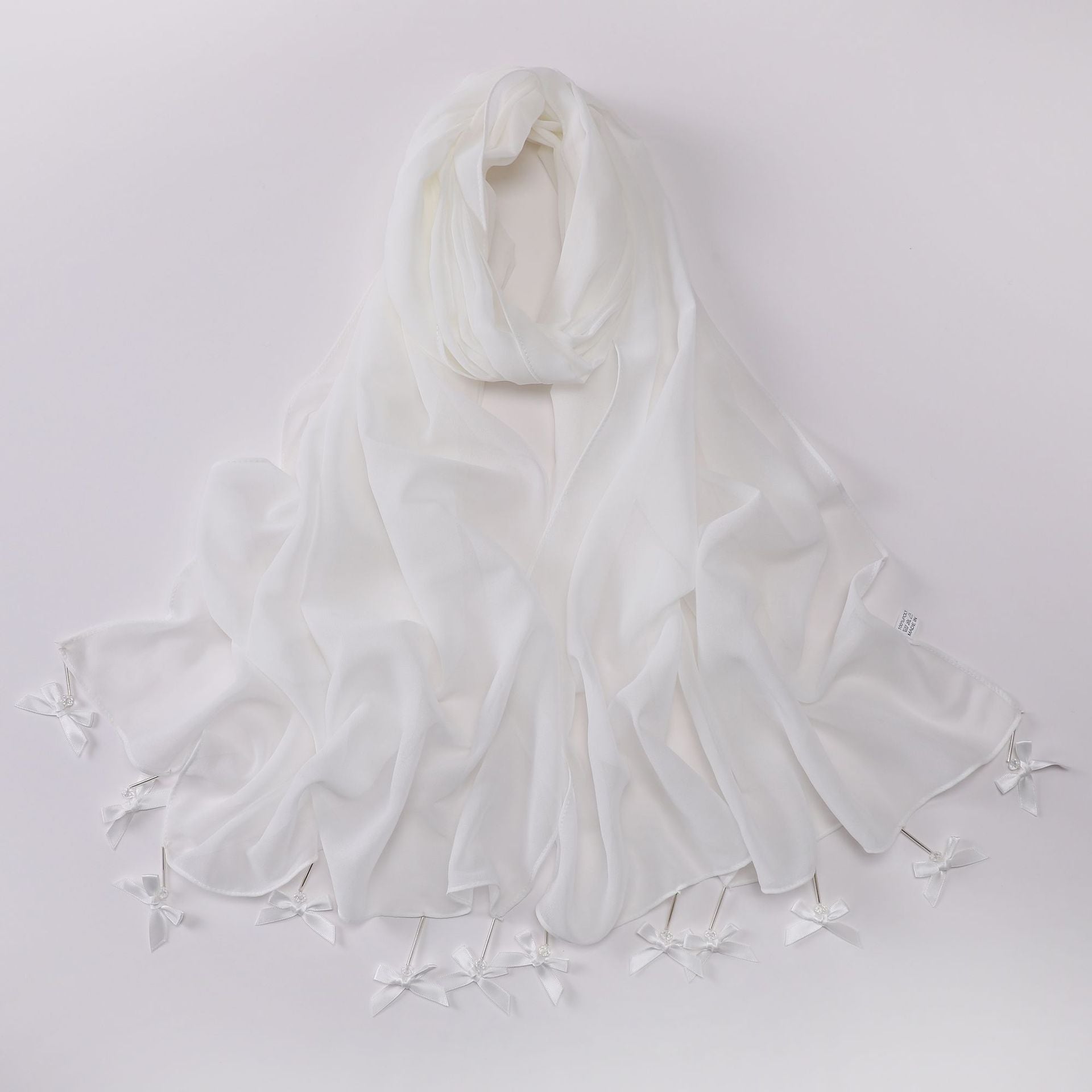 Hand sewn glass tube bow chiffon long towel yarn scarf Malaysia small fresh headscarf