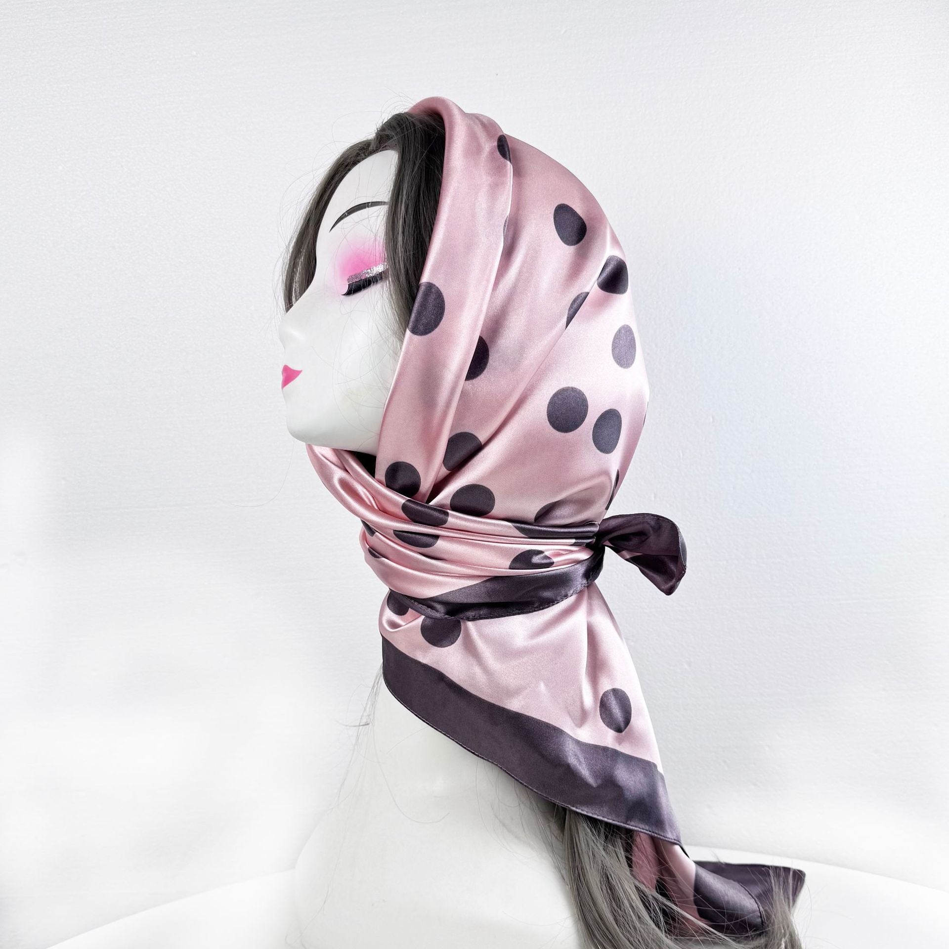 simple and elegant large polka dot printed silk scarf 90cm large square scarf, women's headscarf, yarn scarf.
