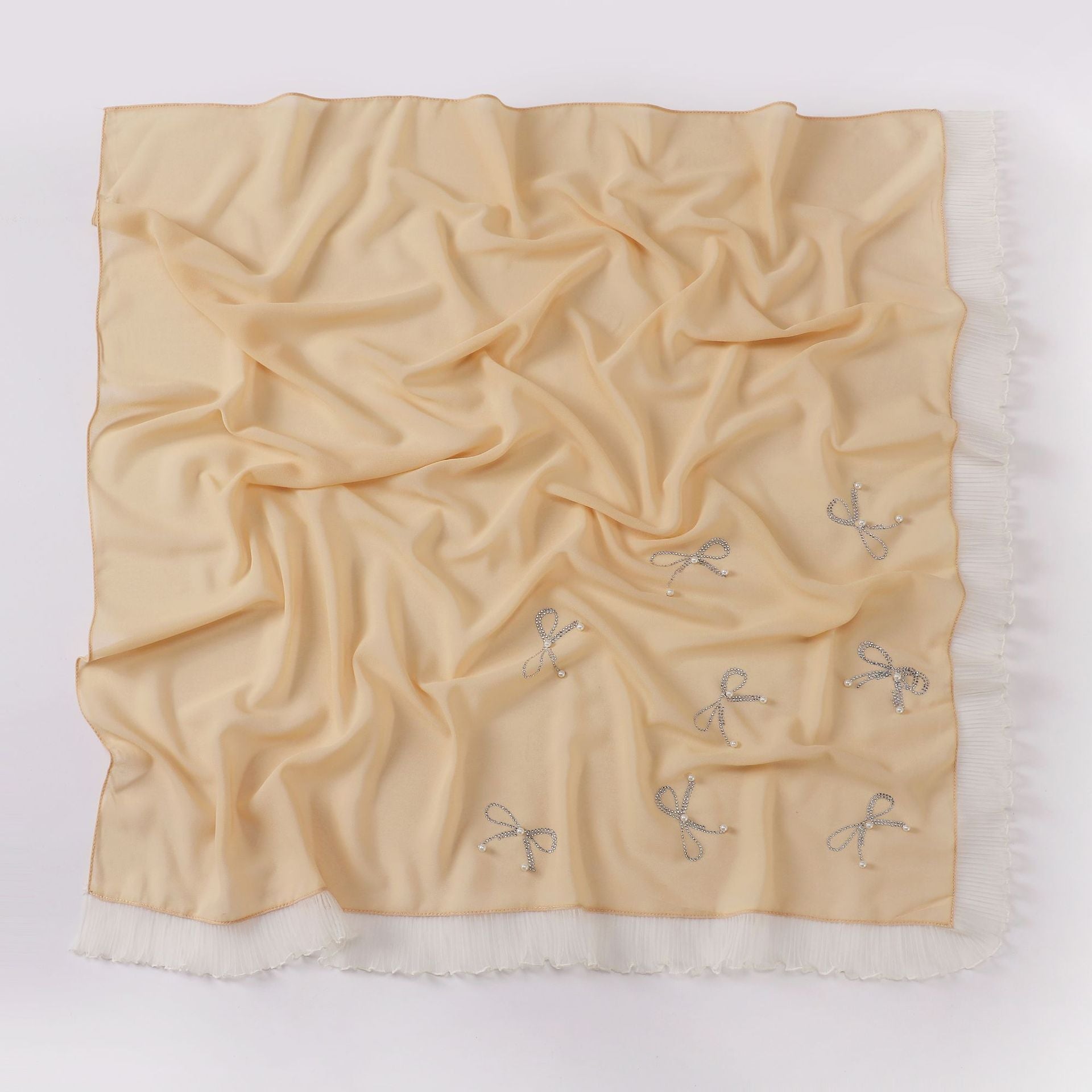 Small Fresh Bow Hot Diamond Bead Organ Lace Pearl Chiffon Square