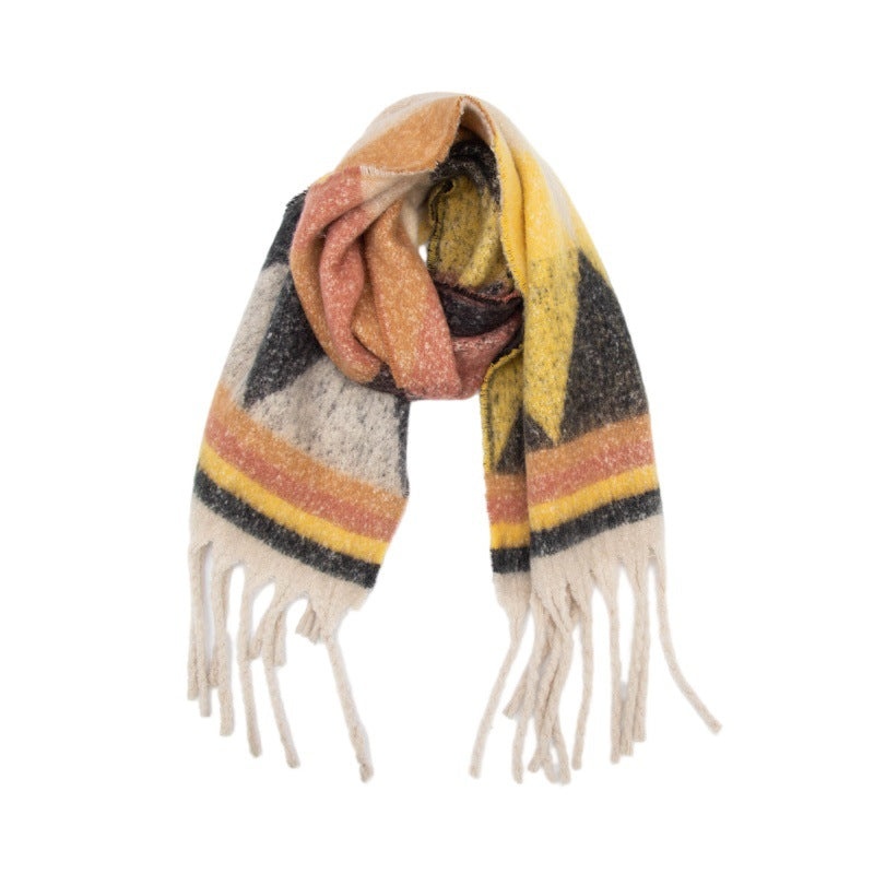 2025 new European, American autumn and winter circle yarn jacquard triangular fringed scarf