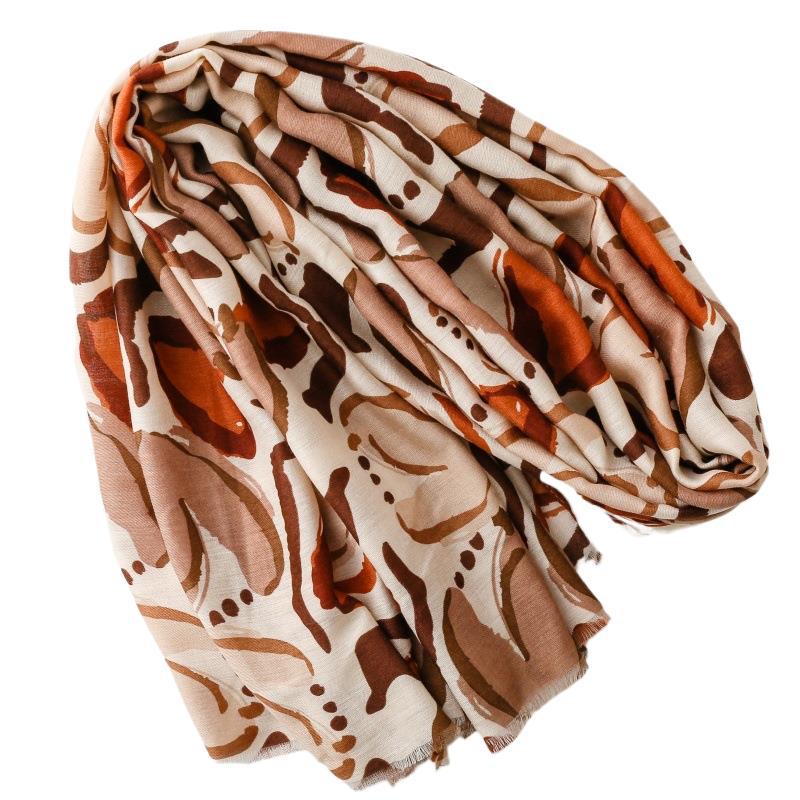 Stylish and simple commuter cotton and linen feel scarf plant flower burr silk scarf thick shawl