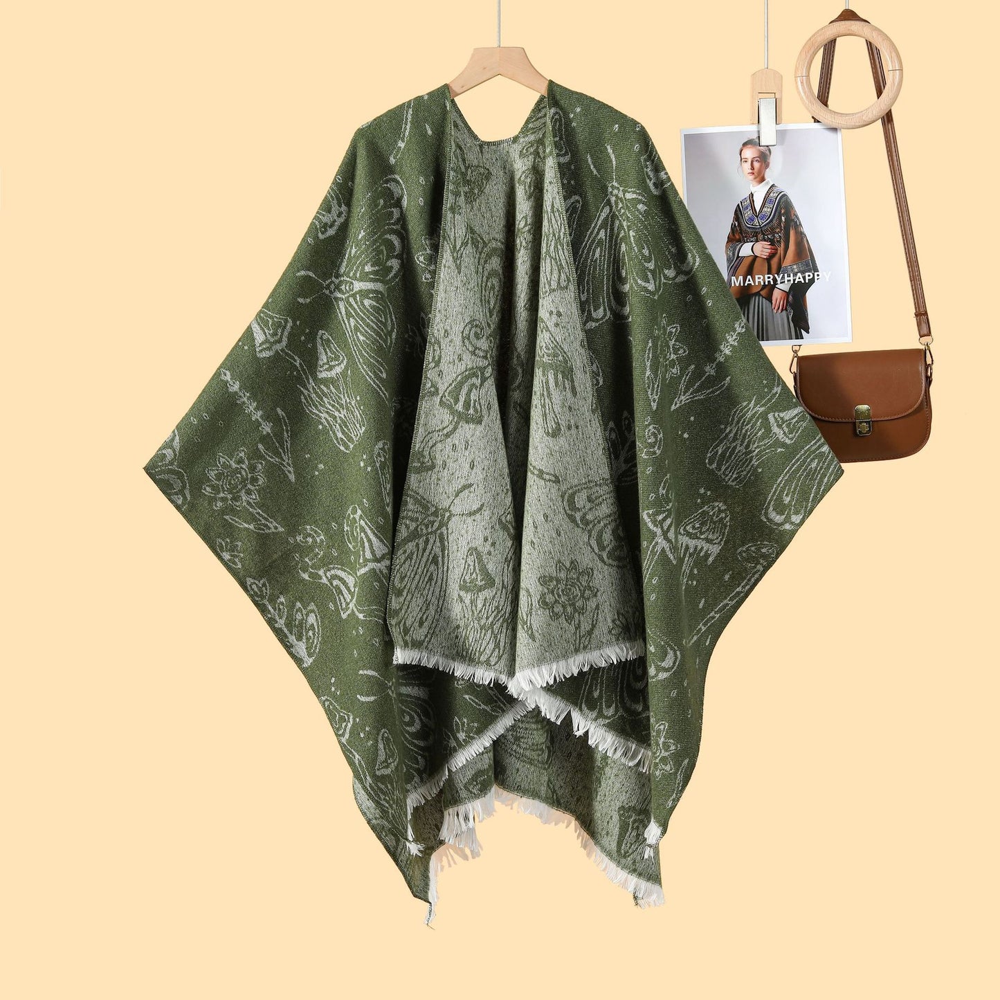 New idyllic ladies double-sided loose beard jacquard warm split fork outer cloak hot cloak