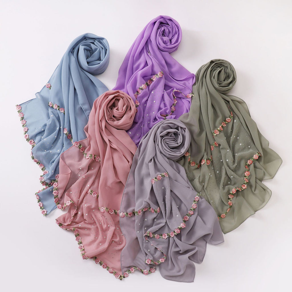 New ceramic hot diamond pearl chiffon scarf pastoral lace yarn scarf Middle East and Africa headscarf