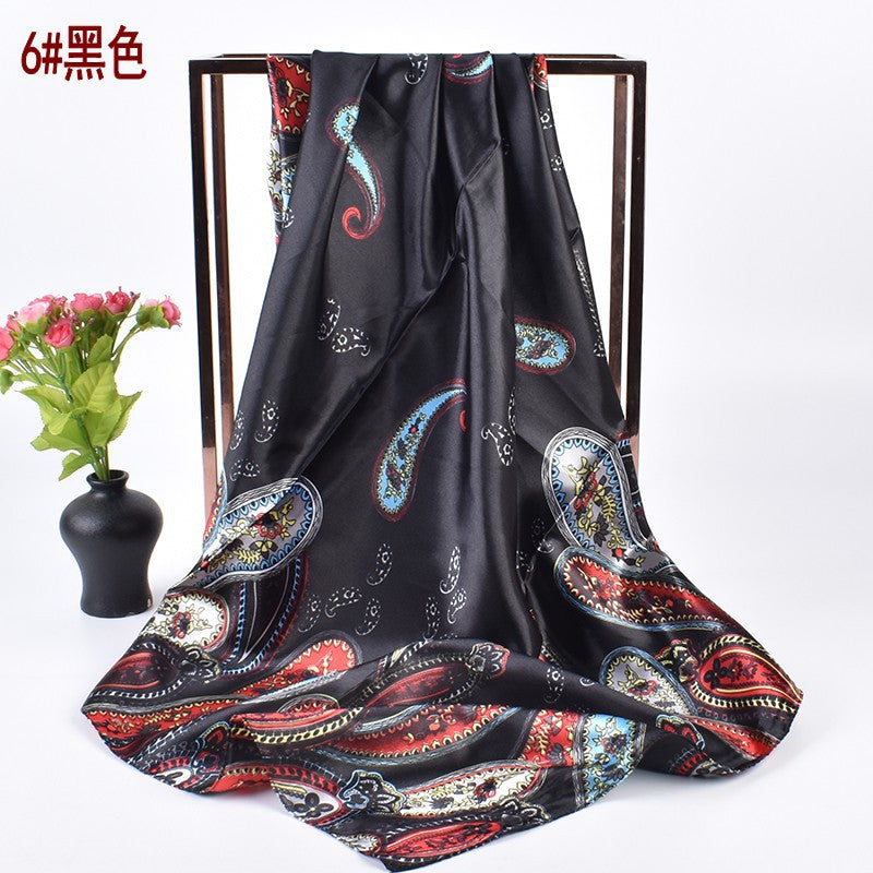 New Fashion Retro Cashew Nut Pattern Printing 90 * 90 Satin Large Square Scarf Silk Scarf