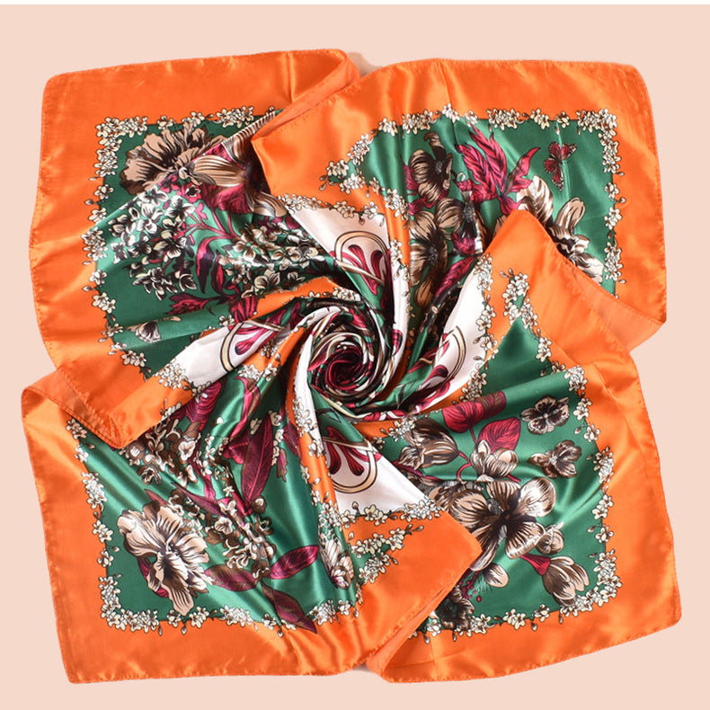 Spring new fashion large shawl simulation silk plant printing silk scarf head scarf 90-color diced large square scarf batch