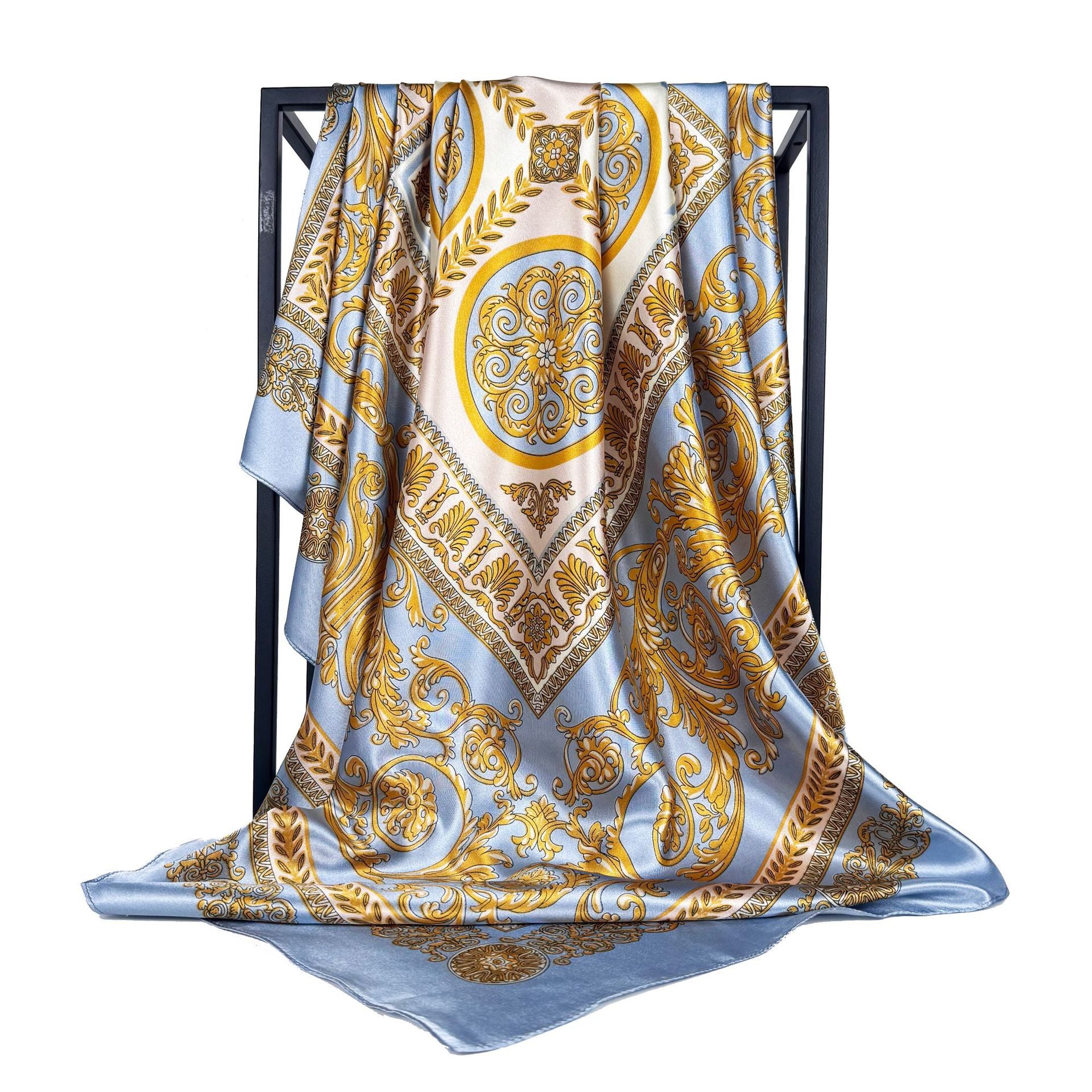 Fashion versatile fragrant cloud cashew pattern, imitation silk satin satin 90cm large square towel, ethnic women's headscarf