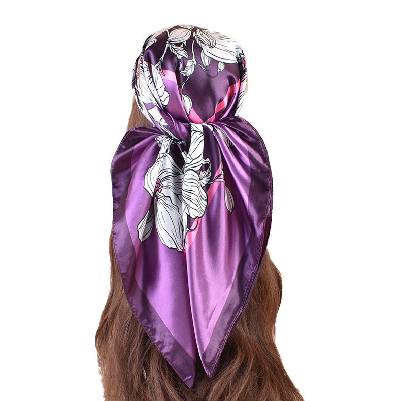 Spring new scarf thin imitation silk retro printing light luxury silk scarf 90 color diced high-end square scarf