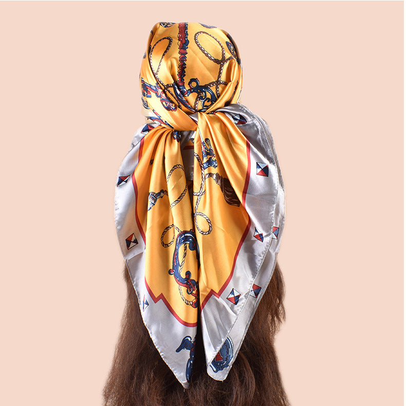 Spring new large shawl simulation silk metal key printing silk scarf bag head scarf 90-color diced large square scarf batch