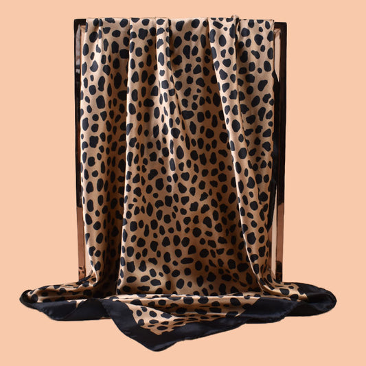 2025 new 90cm-satin classic leopard print square scarf with sunscreen, head silk scarf decorative scarf