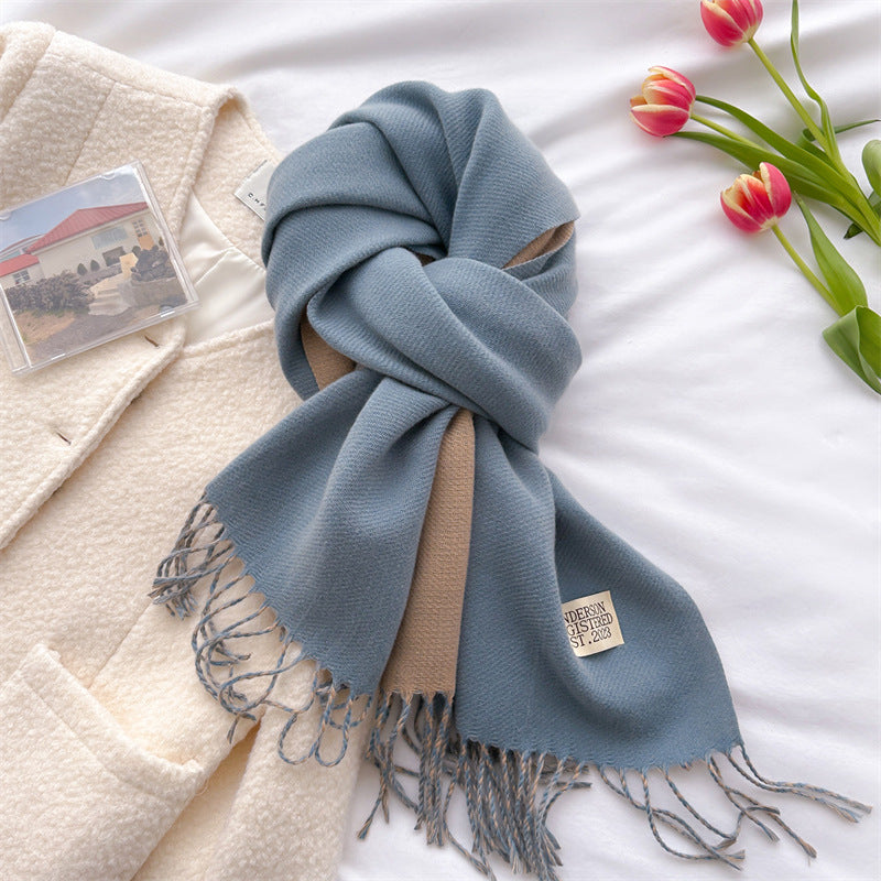 Autumn and winter new double-sided imitation cashmere scarf women's solid color long shawl scarf