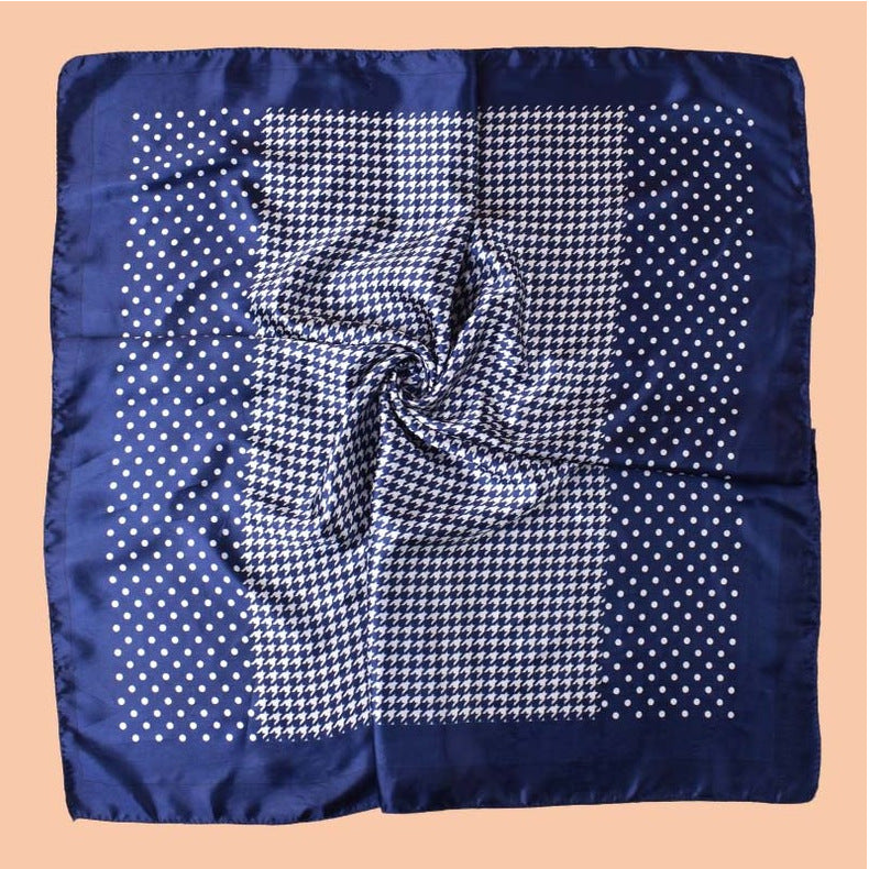 2025 new 90-satin polka dot thousand bird grid printed square scarf with sunscreen, bag head silk scarf decoration, scarf