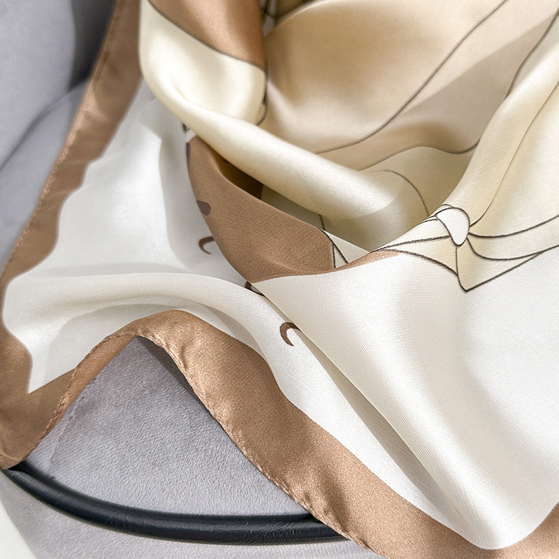 Fashion versatile geometric line plaid printing long silk scarf, elegant and light luxury women's outer yarn thin shawl