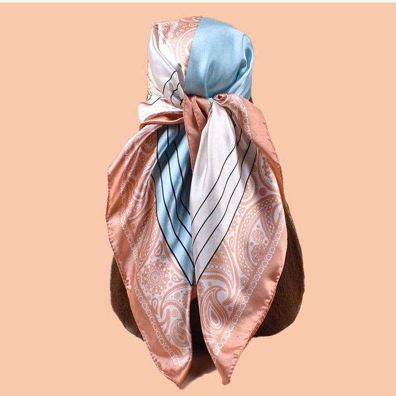2025 new 90-satin color matching cashew nut flower printing square scarf with sunscreen, bag head silk scarf decoration, scarf