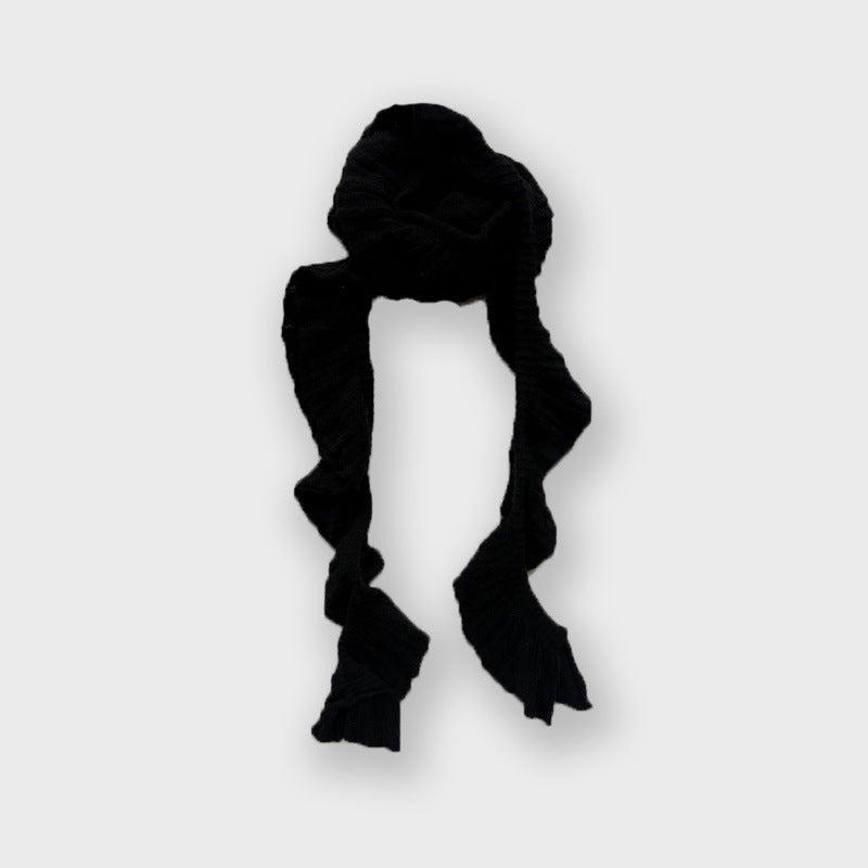 Niche Y2K vintage ruffle edge wool blended knitted scarf women's autumn and winter with spiral scarf