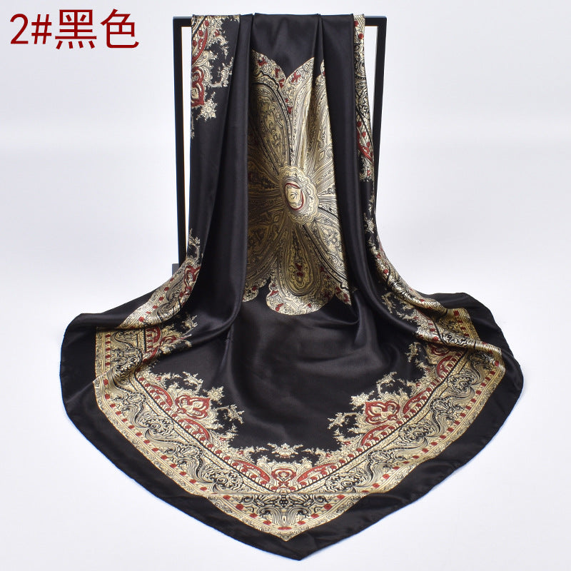 Autumn new personalized crown satin square scarf silk scarf fashion simulation silk scarf