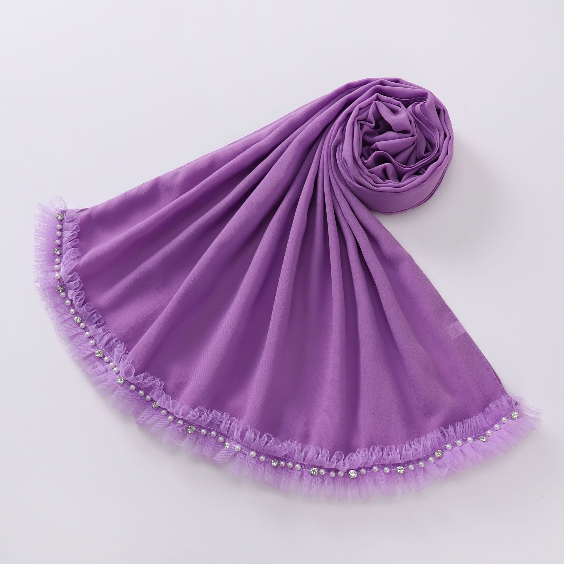 New pearl chiffon pleated lace spiked scarf yarn Middle East Africa headscarf