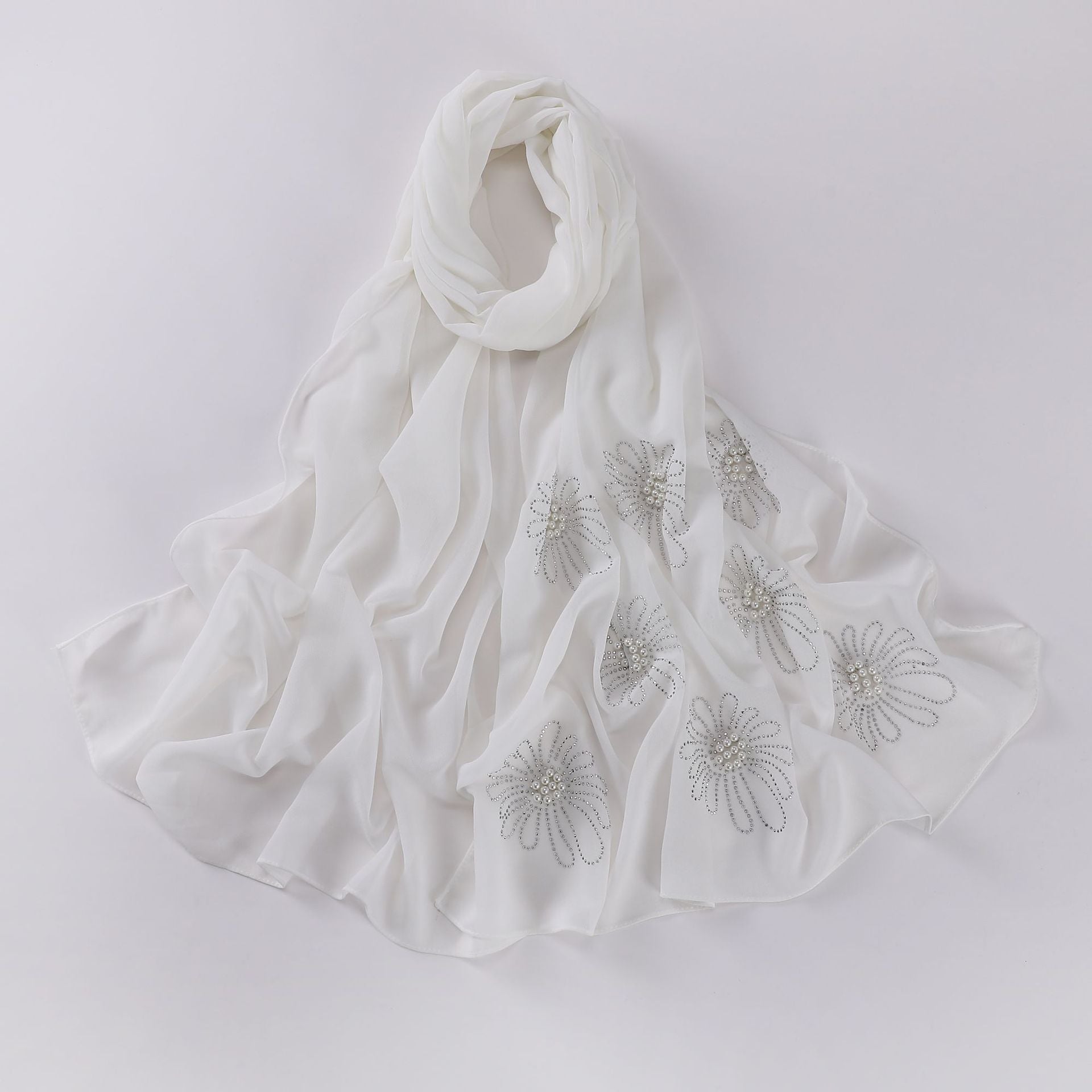 New pearl chiffon single-headed flower hot diamond bead scarf, gauze, Middle East and Africa, headscarf hijab.