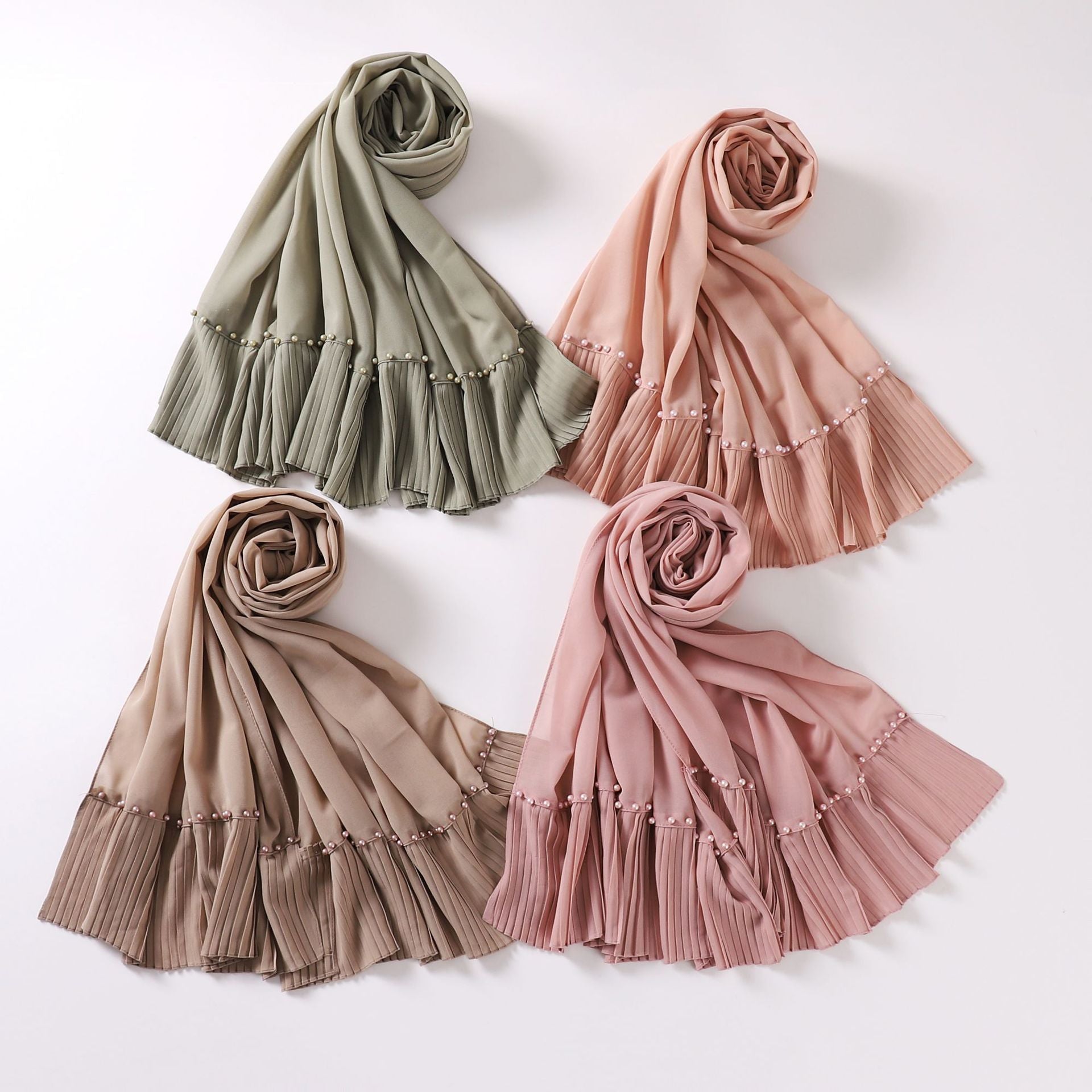 New pearl chiffon pleated beaded scarf gauze malay headscarf middle east Africa hijab