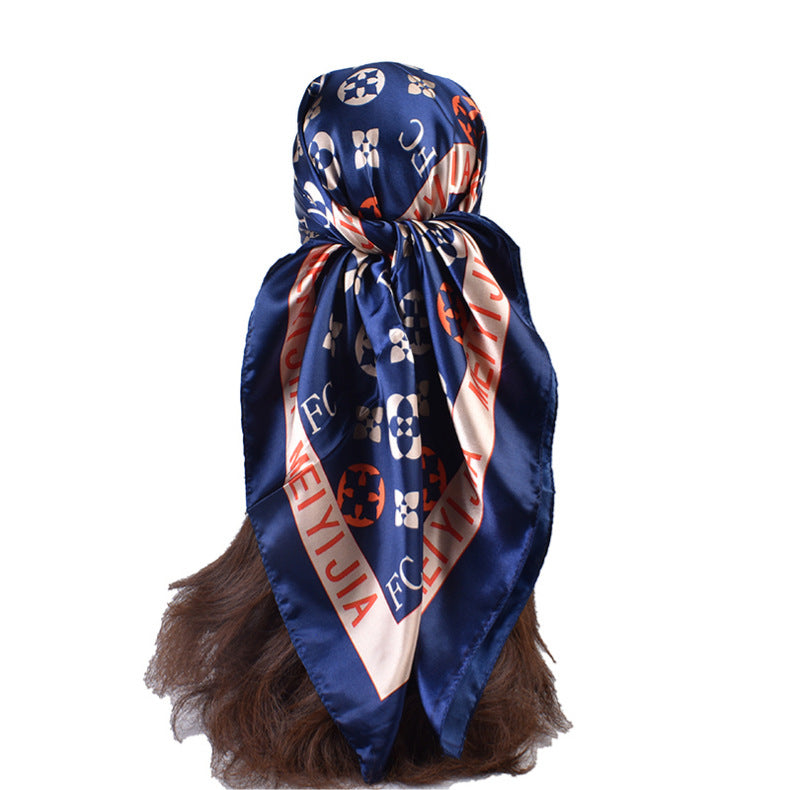 New stylish and elegant round letter edge pattern printing 90 satin large square towel headscarf