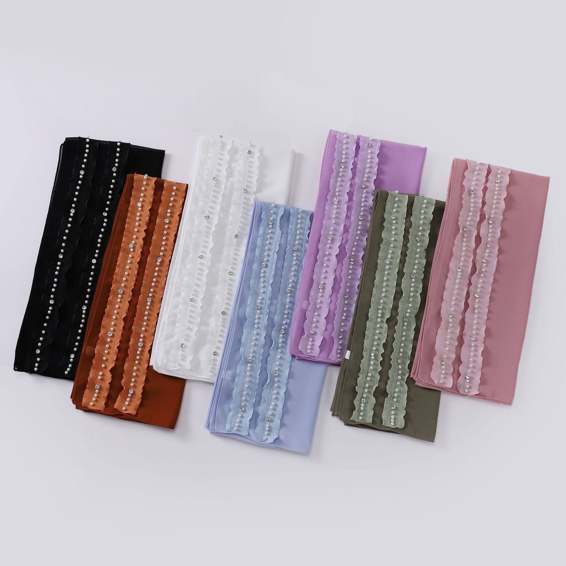 New solid color pearl chiffon lotus leaf lace bead nailed diamond scarf Middle East headscarf  scarf Malay Baotou