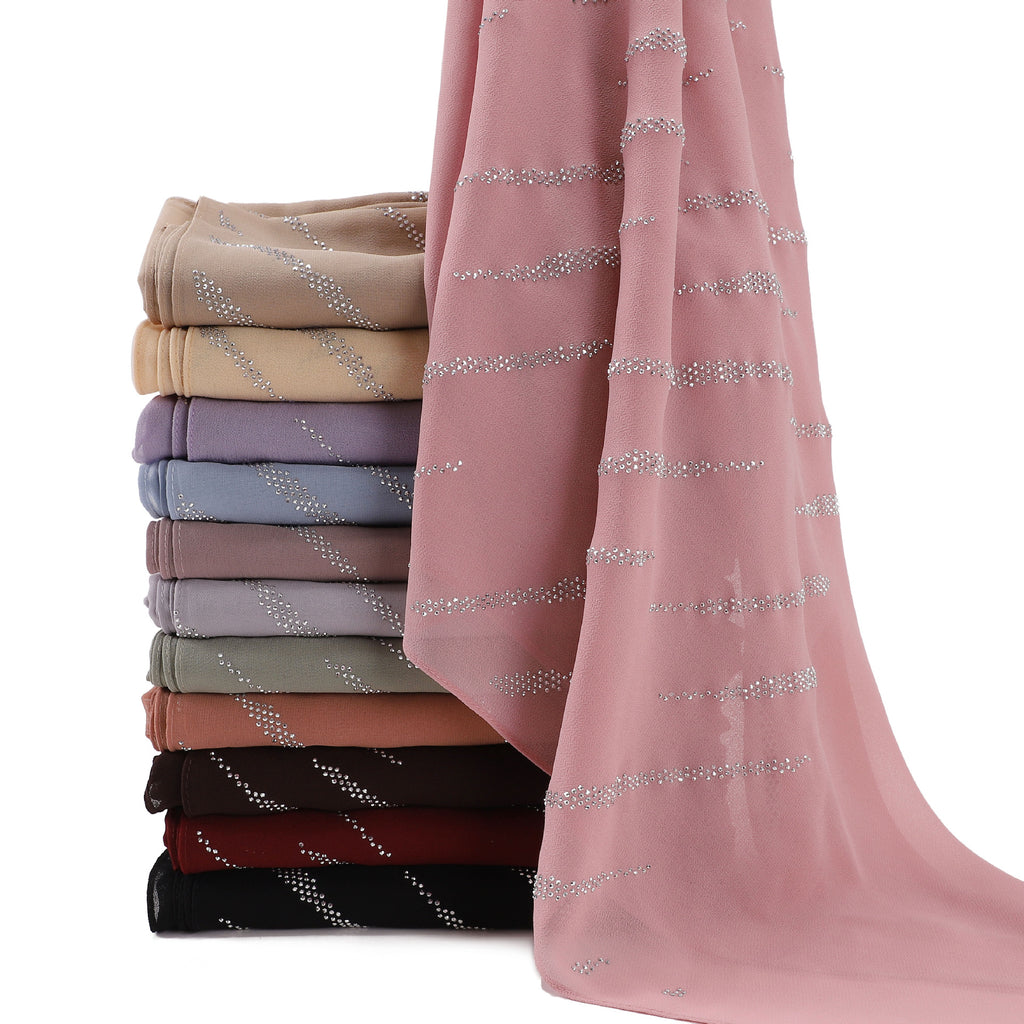 New Pearl Chiffon Slant Strip Hot Diamond Long Towel Yarn Malaysia Indonesia African Headscarf