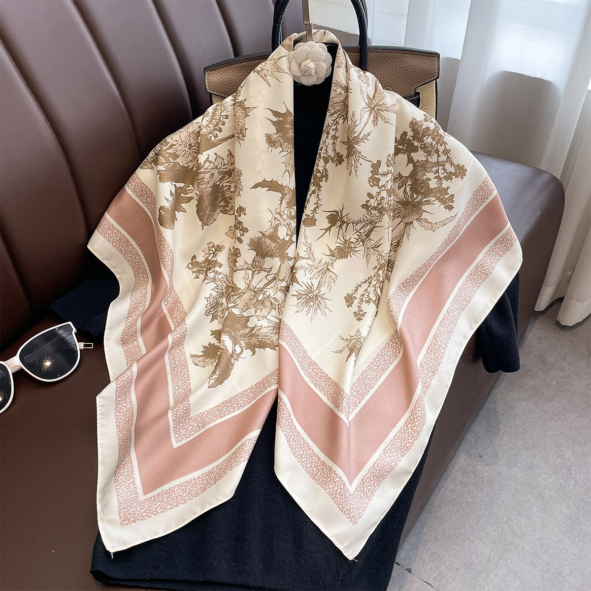 New retro fashion printed 90 square scarves women's spring and autumn thin versatile scarf multi-functional windproof shawl