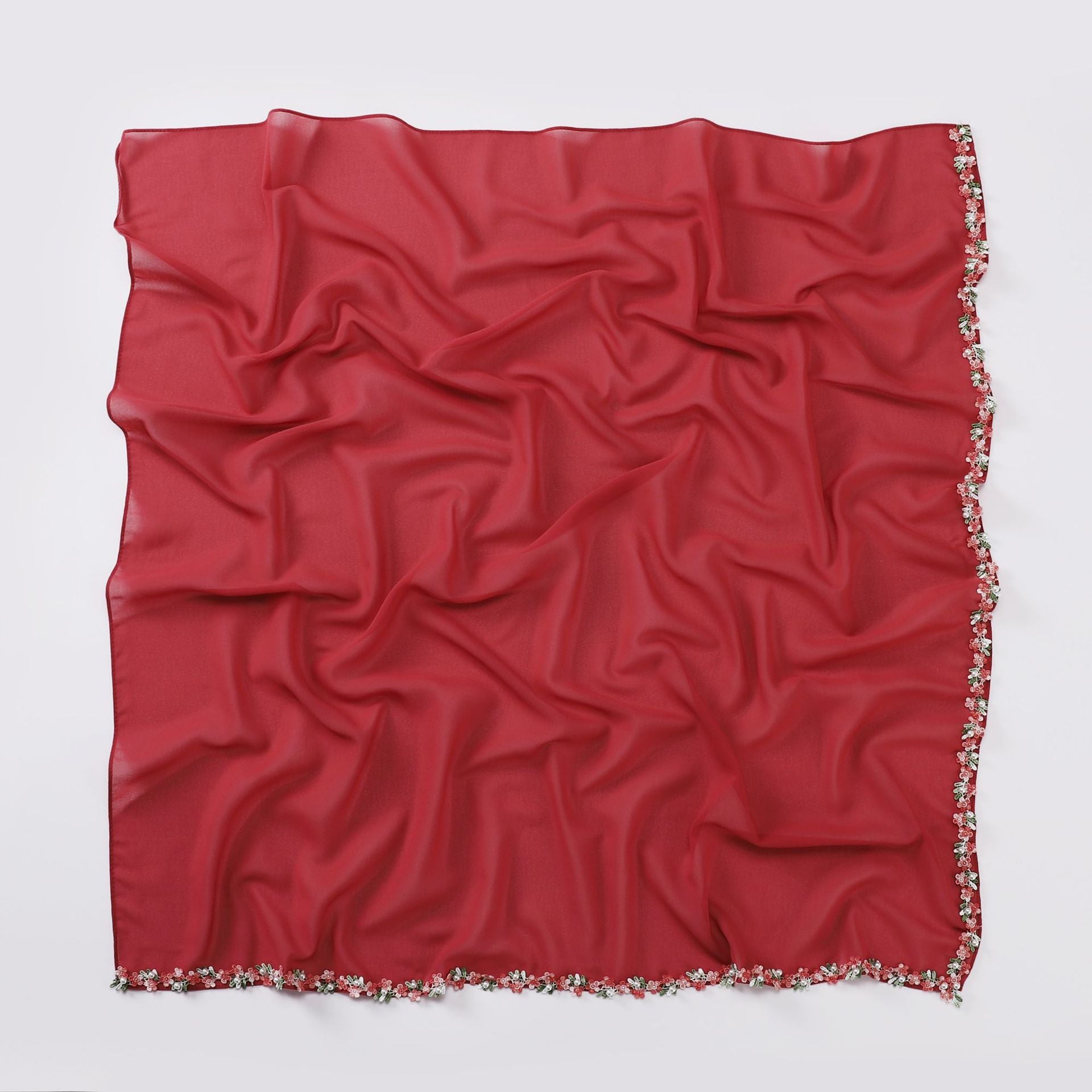 New pearl chiffon small fragrant wind lace bead scarf yarn cute sweet little square scarf