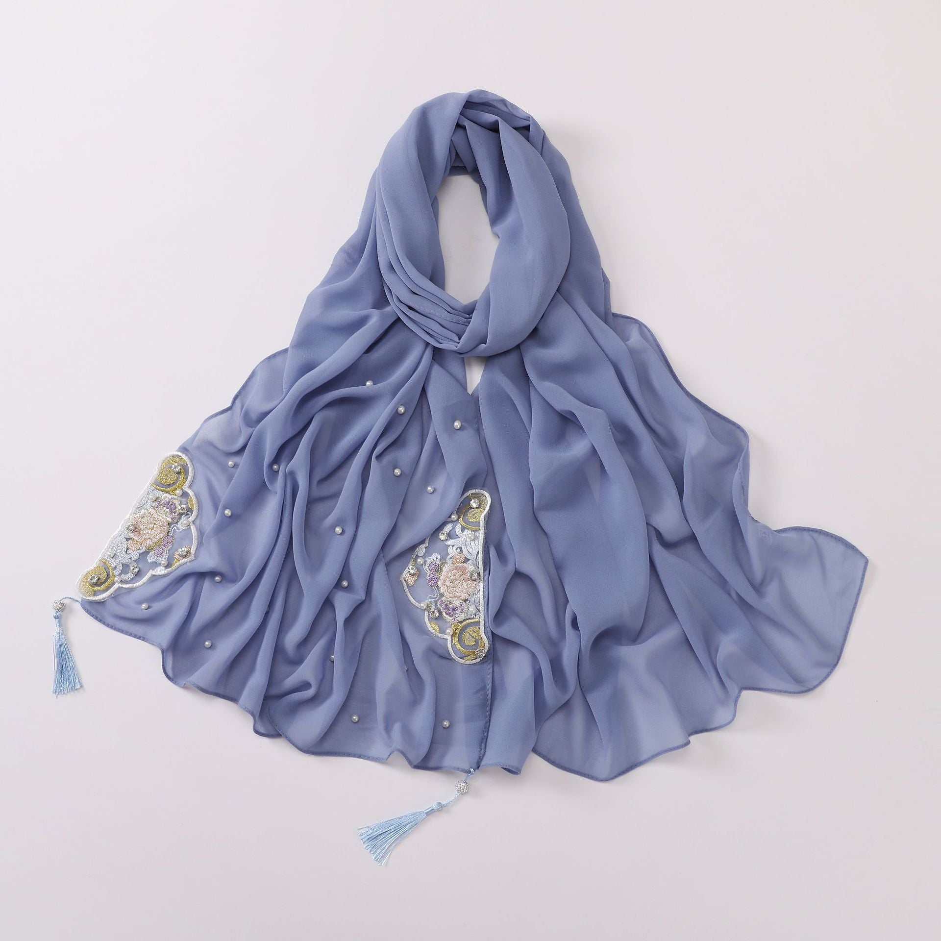 New pearl chiffon embroidered scarf diamond Tassel Shawls Middle East and Africa headscarf