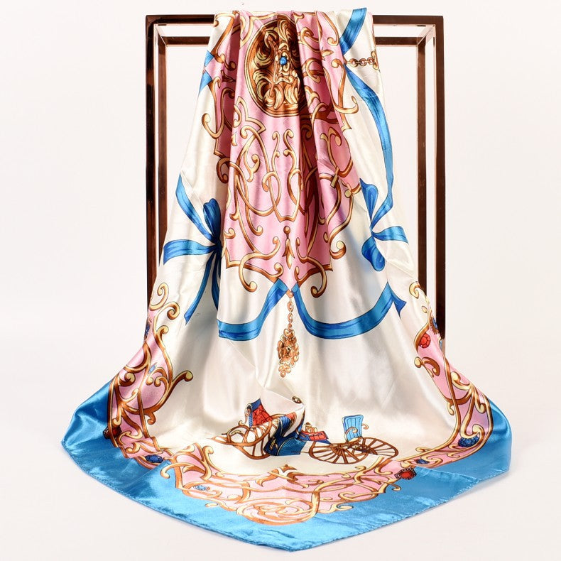 European and American spring new retro carriage simulation silk satin printed silk scarf, fashionable women's scarf