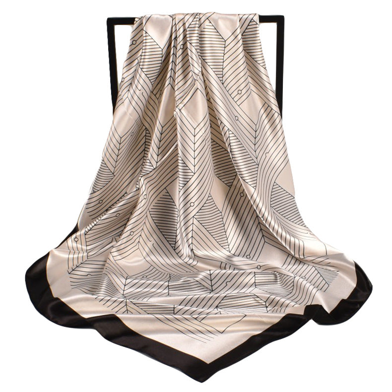 Spring new small fresh geometric pattern 90cm generous silk scarf women, year