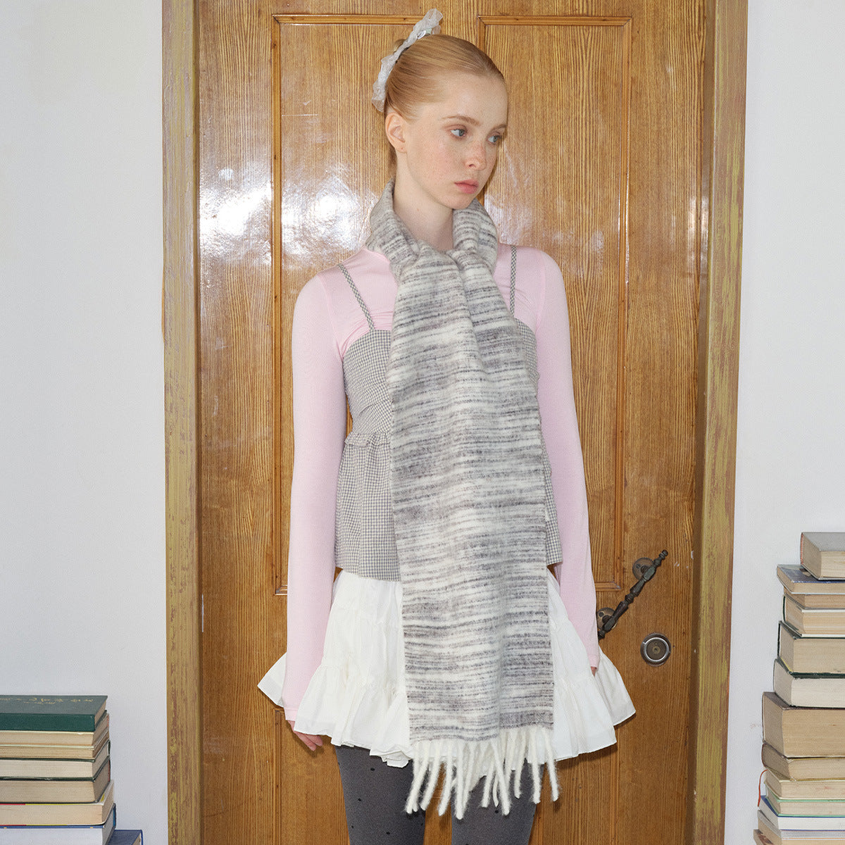 Scarf containing wool gradual change women's winter niche segment dye soft Korean brushed soft fringed wool scarf