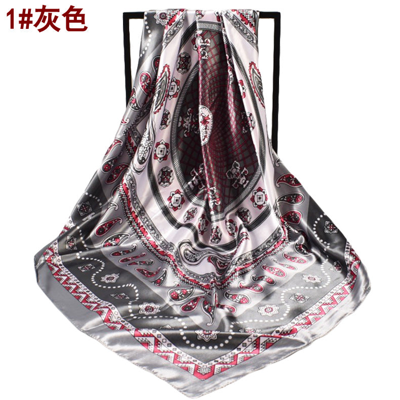 New 90-satin cashew flower generous silk scarf, versatile retro paisley scarf
