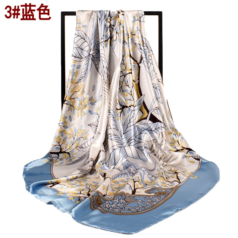Autumn and winter new small fresh plants and flowers 90 square silk scarves for women