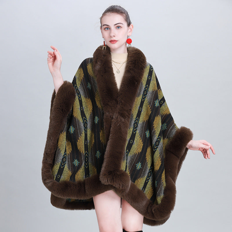 European and Korean autumn and winter new scarf shawl fashion fur collar jacquard cape shawl 0984 #