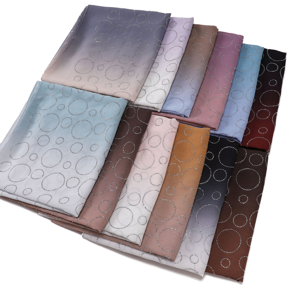 New pearl chiffon gradual change color circle hot diamond scarf yarn Middle East Africa Malaysia Indonesia headscarf
