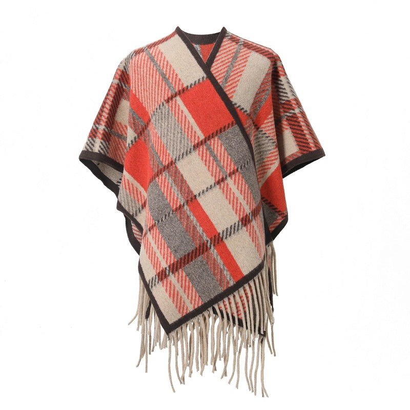 European, American spring, autumn and winter women's jacquard double-sided fringed shawl